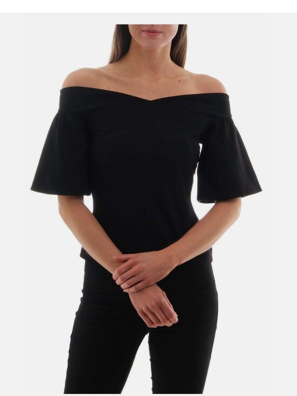 Ted Baker Off Shoulder Blouse Black Women’s 2 Gold Zipper Designer Top